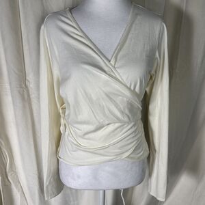 Eileen Fisher Made In USA White Cotton Wrap Top Size Large